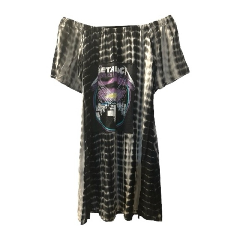 One of a Kind Upcycled Metallica Tie-Dye Off-Shoulder dress size 19X32